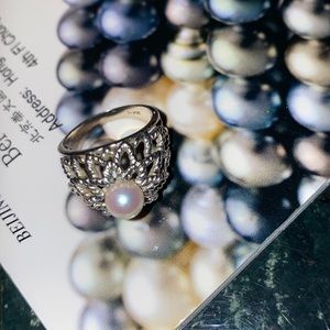 14k white gold pearl ring